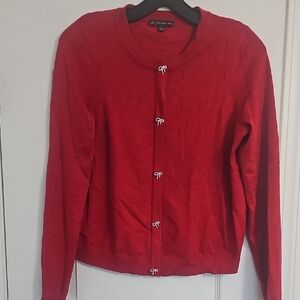 Adrianna Papell Red Cardigan with Diamond Bow Details